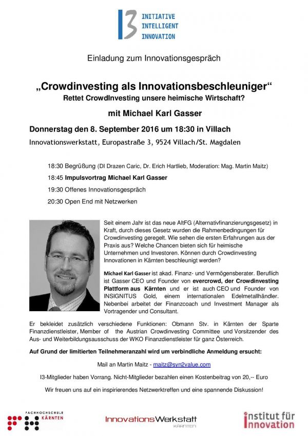 Bild Einladung I3 Innovationsgespräch Crowdinvesting als Innovationsbeschleuniger 08 09 2016