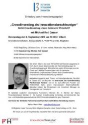 Einladung I3 Innovationsgespräch - Crowdinvesting als Innovationsbeschleuniger